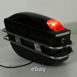 2pcs Motorcycle Hard Tank Saddle Bags Universal Side Box Trunk Luggage + Lights