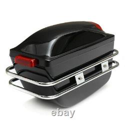 2pcs Motorcycle Hard Tank Saddle Bags Universal Side Box Trunk Luggage + Lights