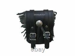 For Indian Chief Motorcycle Black Leather Magnetic Tool Bag Tank Pouch With Fril