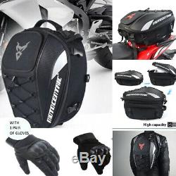 Motorcycle Backpack, Tank bag, tail bag reflective bag, motocentric with gloves