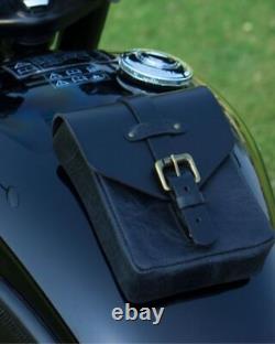Motorcycle Leather Tank Pouch Magnetic Mounting For Royal Enfield Black