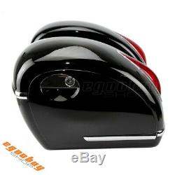Pair Motorcycle Side Cases Tank Hard Saddle Bags Tail Light For Harley Road King