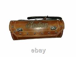 Pure Leather Tool Roll Bag Engraved For Indian Chief Motorcycle In Tan Color Fs