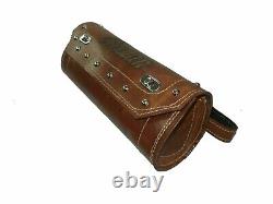 Pure Leather Tool Roll Bag Engraved For Indian Chief Motorcycle In Tan Color Fs
