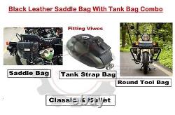 Royal Enfield Black Leather Saddle bag with Tank bag Combo For Classic & Bullet