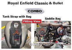 Royal Enfield Classic & Bullet Black Leather Saddle Bag with Tank Strap bag