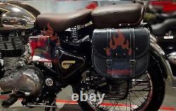 Royal Enfield Classic & Bullet Black Leather Saddle Bag with Tank Strap bag