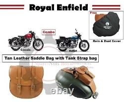 Royal Enfield Classic & Bullet Tan Leather Saddle Bag with Tank Strap bag