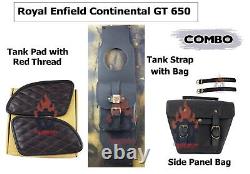 Royal Enfield Continental GT 650 Leather Side Bag & Diamond Tank Pads Red Combo