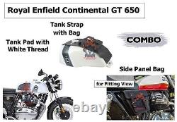 Royal Enfield Continental GT650 Leather Side Bag & Diamond Tank Pads White Combo