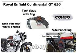 Royal Enfield Continental GT650 Leather Side Bag & Union Tank Pads (White) Combo