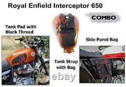 Royal Enfield Interceptor 650 Leather Side Bag & Diamond Tank Pads (Black) Combo