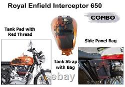 Royal Enfield Interceptor 650 Leather Side Bag & Diamond Tank Pads (Red) Combo