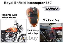 Royal Enfield Interceptor 650 Leather Side Bag & Diamond Tank Pads (White) Combo