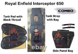 Royal Enfield Interceptor 650 Leather Side Bag & Union Tank Pads (Black) Combo