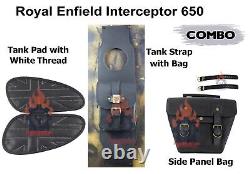 Royal Enfield Interceptor 650 Leather Side Bag & Union Tank Pads (White) Combo