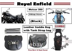 Royal Enfield Meteor 350 Black Leather Saddle bag with Tank Strap bag