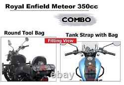 Royal Enfield Meteor 350cc Leather Black Tank Strap Bag with Round Tool Bag