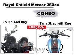 Royal Enfield Meteor 350cc Leather Black Tank Strap Bag with Round Tool bag