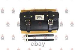 Royal Enfield Meteor 350cc Leather Black Tank Strap Bag with Round Tool bag