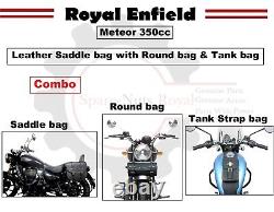 Royal Enfield Meteor 350cc Leather Saddle Bag with Round bag & Tank Bag Combo