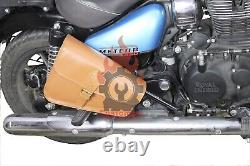 Royal Enfield Meteor 350cc Tan Leather Swingarm Saddle Bag with Tank bag