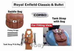 Tan Leather Saddle Bag &Tank Strap bag Fit For Royal Enfield Classic & Bullet