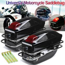 Universal LED Motorcycle Side Boxes Pannier Luggage Tank Hard Case Saddle Bags