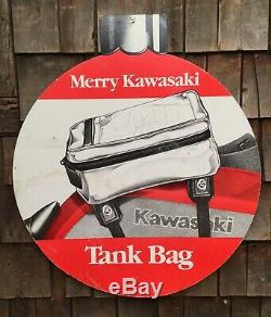 Vintage 2 Sided Kawasaki Motorcycle Dealer Store Display Sign Goggles Tank Bag