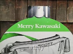 Vintage 2 Sided Kawasaki Motorcycle Dealer Store Display Sign Goggles Tank Bag