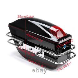 2pcs Motorcycle Hard Tank Saddle Bags Universal Side Box Trunk Luggage + Lumières