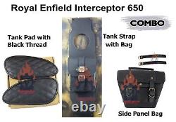 Intercepteur Royal Enfield 650 Sac Latéral En Cuir Et Coussinets De Réservoir En Diamant (noir) Combo