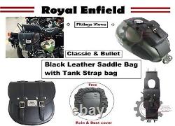 Royal Enfield Classic & Bullet Sac À Bandoulière En Cuir Noir Avec Sac Tank Strap