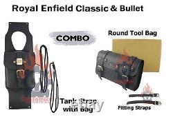 Royal Enfield Classic & Bullet Sac De Réservoir En Cuir Noir Avec Sac À Outils Rond