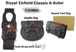 Royal Enfield Classic & Bullet Sac En Cuir Noir Avec Sac De Réservoir Combo