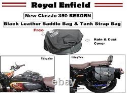 Royal Enfield New Classic 350 Reborn Sac En Cuir Noir Et Sac De Ceinture De Réservoir