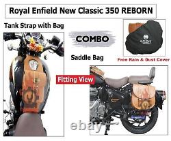 Royal Enfield New Classic 350 Reborn Tan Sac À Sac En Cuir Et Sac De Ceinture De Réservoir