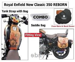 Royal Enfield New Classic 350 Reborn Tan Sac À Selle En Cuir & Sac À Sangle En Tank