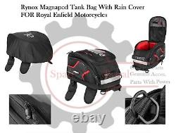 Sac de réservoir Rynox Magnapod avec housse de pluie adapté aux motos Royal Enfield.